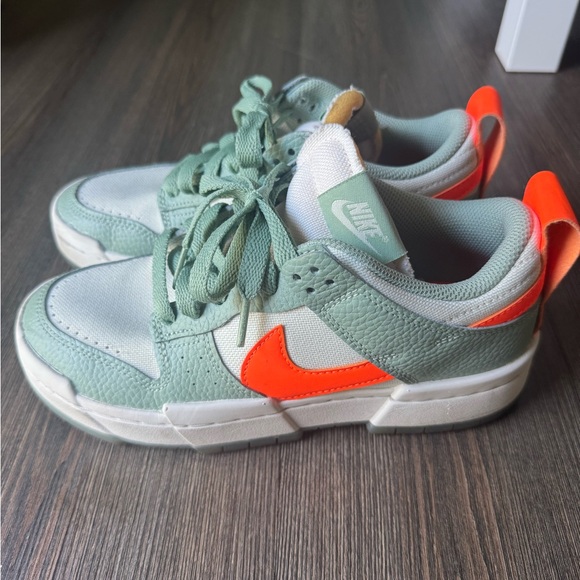 Nike women’s Dunk Low Disrupt Mint Green and Neon Orange Sneakers - Picture 1 of 6
